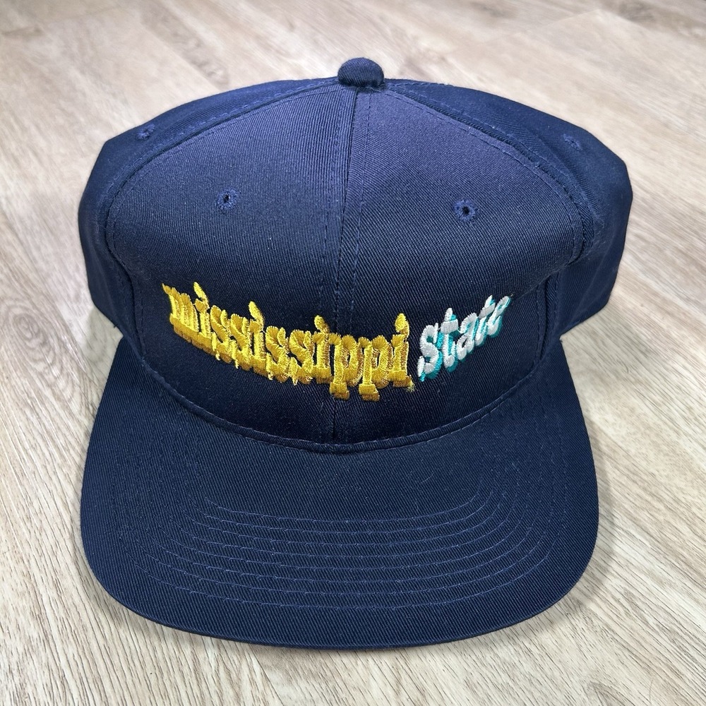 VTG 1998 Mississippi State Bulldogs Snapback Hat Youngan Iron Bowl Blue Cap‎